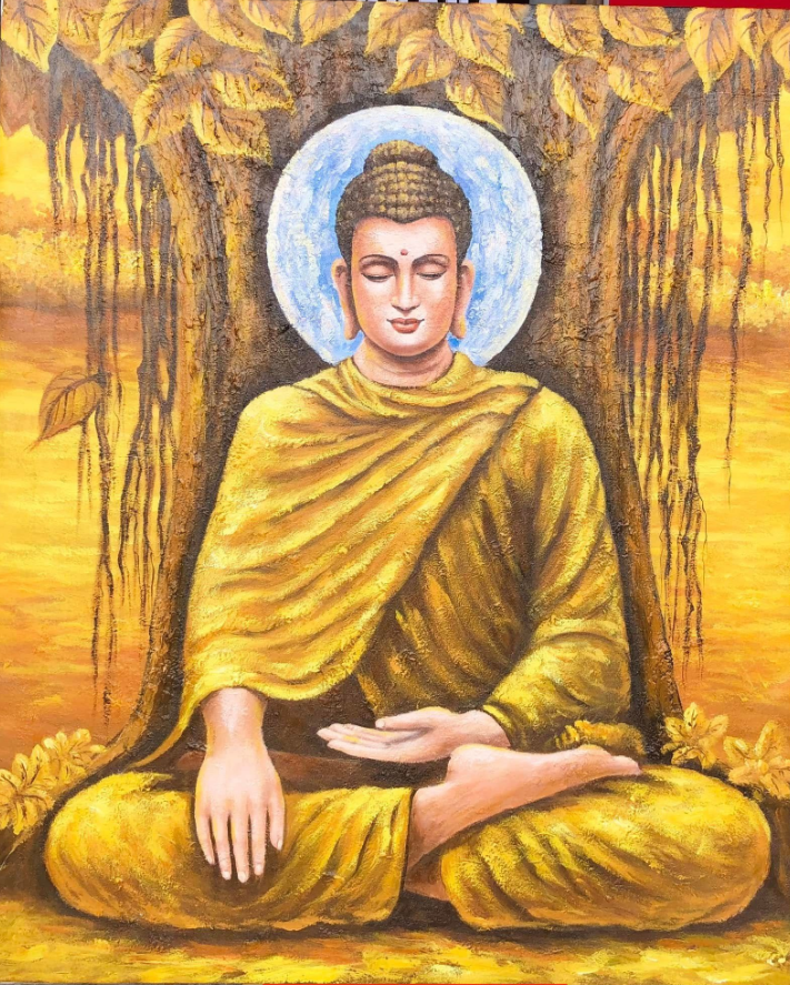 Tranh Trúc Chỉ In Cây Bồ Đề Vàng Của Đức Phật Chất lượng hình ảnh Nét và thật.png